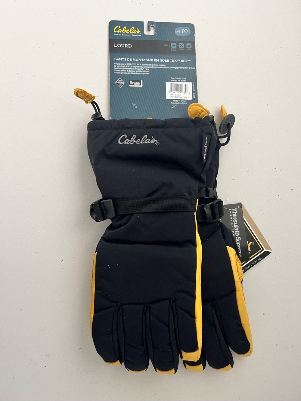 Cabela’s GORE-TEX XCR Lourd Gloves XL Black Tan 150g Thinsulate Leather Winter